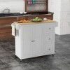 HOMCOM Kitchen Island with Drop Leaf, Rolling Kitchen Cart on Wheels with 3 Drawers, Cabinet, Natural Wood Top, Spice Rack and Towel Rack, White - 3 of 4