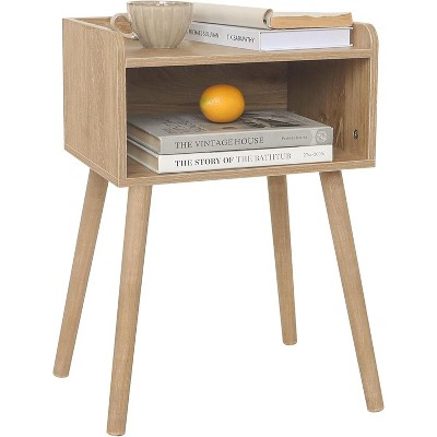 Nightstand, Mid Century Modern Side Table Bedroom with Storage, Small End Bedside Table with Solid Wood Legs