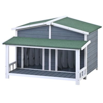 FURNIinspire Large Wooden Dog House Outdoor, Outdoor & Indoor Dog Crate, Cabin Style, With Porch, 2 Doors, Green, 47.2"*37.4"*32"