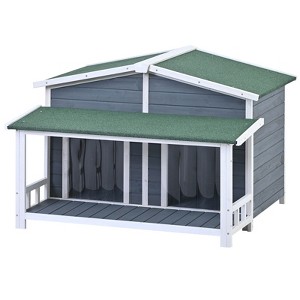 Mewoofun Large Wooden Dog House Outdoor, Outdoor & Indoor Dog Crate, Cabin Style, With Porch, 2 Doors, Green, 47.2"*37.4"*32" - 1 of 4