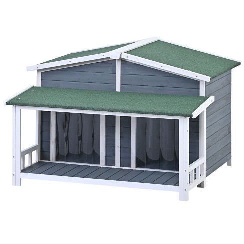 Mewoofun Large Wooden Dog House Outdoor, Outdoor & Indoor Dog Crate, Cabin Style, With Porch, 2 Doors, Green, 47.2"*37.4"*32" - image 1 of 4