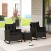Tangkula Set of 3 Wicker Rocking Set w/ Tempered Glass Table Patio Outdoor - 3 of 4