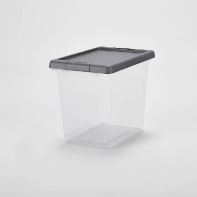 Rubbermaid Roughneck 66 Qt/16.5 Gal Stackable Storage Containers, Clear w/Latching Grey Lids, 4-Pack, Clear and Grey