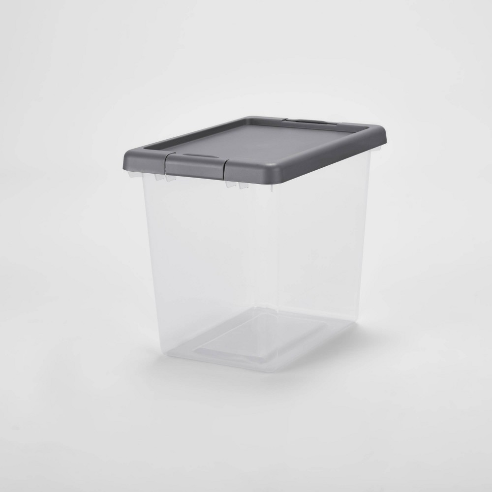 Medium Latching Clear Storage Box - Brightroom™: Stackable Plastic Tote with Built-In Handles, 28L Capacity, Latches