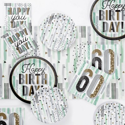Creative Converting Minted Milestone Chocolate Chip Mint 60th Birthday Tableware Set 8ct