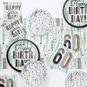 Creative Converting Minted Milestone Chocolate Chip Mint 60th Birthday Tableware Set 8ct - 1 of 4