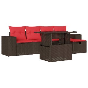 vidaXL Patio Sofa Set with Cushions Sectional Couches 6 Piece Poly Rattan - Brown without storage - 1 of 4