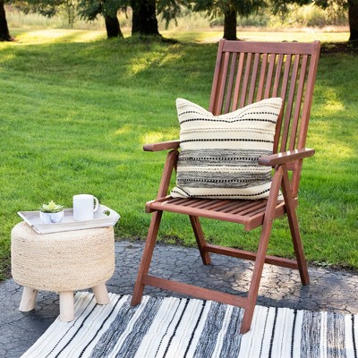 20" Cream and Black Handloom Woven Outdoor Square Throw Pillow