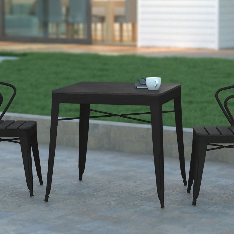 Emma and Oliver Modern Weather and Rust Resistant Black Steel Patio Table with Polyresin Top and Rounded Corners for Indoor and Outdoor Use, 2 of 10