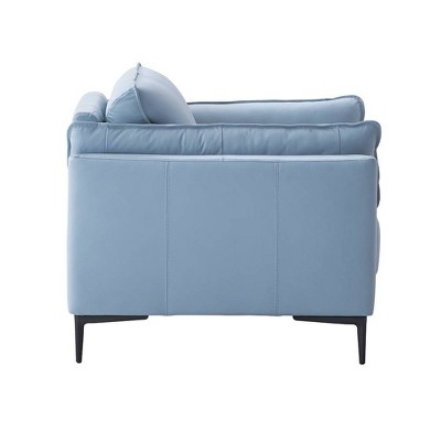Light Blue Leather and Black Wood Accent Chair