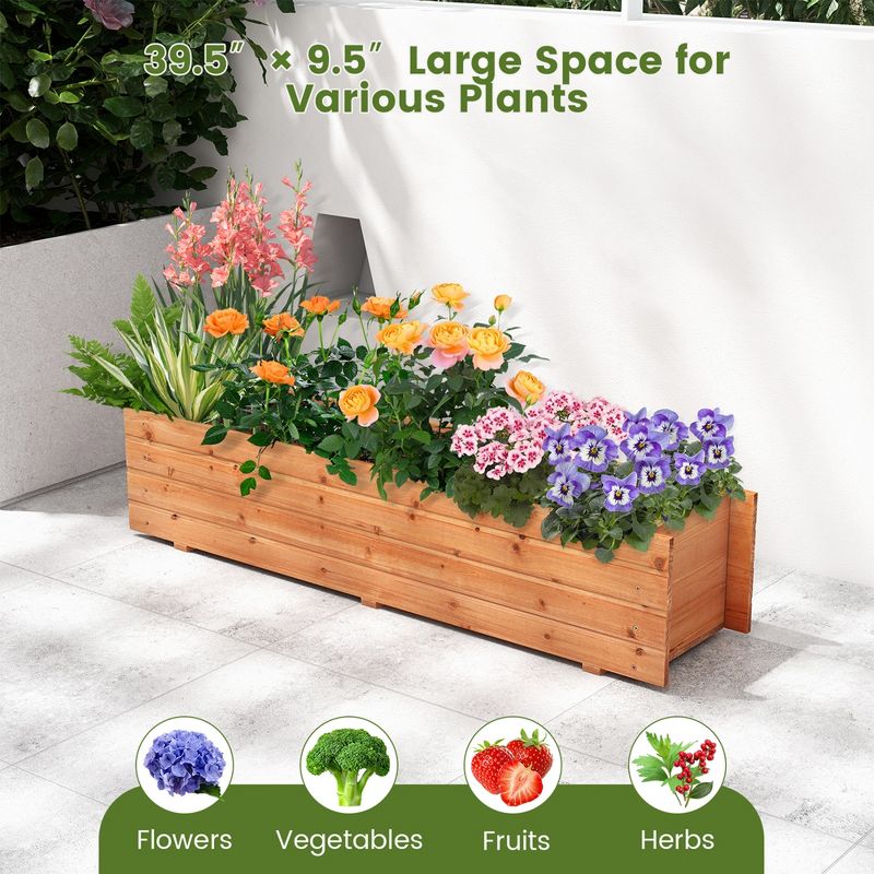 Costway Raised Garden Bed Wood Rectangular Planter Box with 2 Drainage Holes Outdoor, 5 of 11