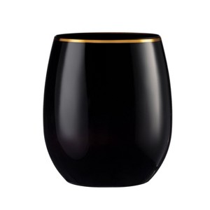 Posh Setting 12 oz Black with Gold Rim Plastic Disposable stemless Wine goblet - 6 Pack - 1 of 2