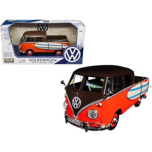 Volkswagen Type 2 (T1) Pickup with Surfboard Brown & Orange 1/24
