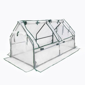 Garden Elements Indoor/Outdoor Metal Frame, Plastic Covered Angled Tunnel Greenhouse, White, Mini, 47” - 1 of 4