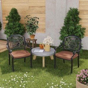 2-Piece Cast Aluminum Outdoor Dining Chairs w/Cushion – All-Weather Adjustable Patio Set for Backyard, Poolside, Balcony, Bronze - 1 of 4