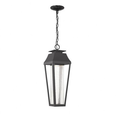 Brookline Matte Black LED Outdoor Hanging Lantern with Seeded Glass