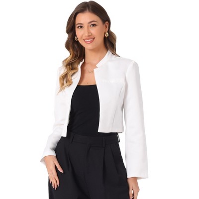 INSPIRE CHIC Women's Open Front Notched Collar Business Casual Cropped Work Blazer