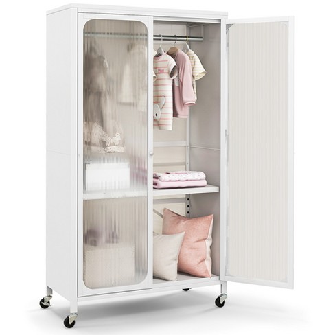 Costway Storage Wardrobe Cabinet Mobile Armoire Closet With Hanging Rod &  Adjustable Shelf : Target