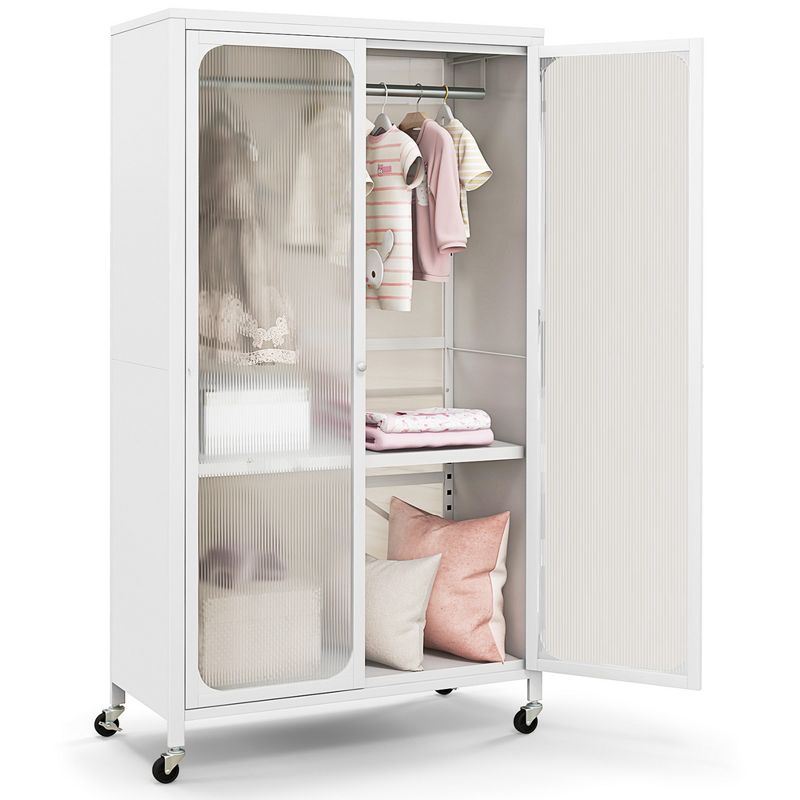 Costway Storage Wardrobe Cabinet Mobile Armoire Closet with Hanging Rod & Adjustable Shelf, 1 of 11