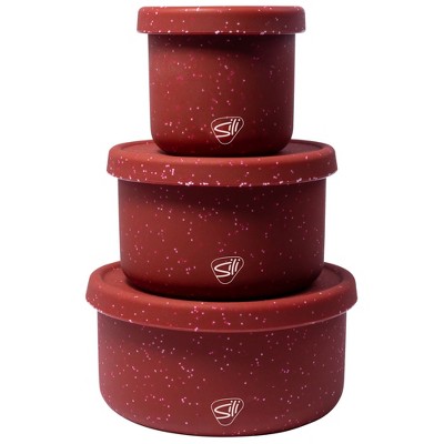 Silipint: Silicone Lidded Bowls: Set of 3: Speckled Red - 10, 20 & 30oz