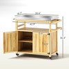 Outdoor Grill Cart w/ Stainless Steel Top, Solid Wood Outdoor Kitchen Island w/ Wheels, Storage Cabinets - 3 of 4