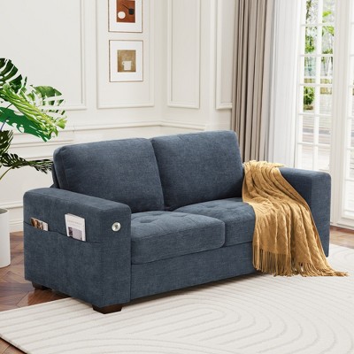 JUJABU 70 Inch Loveseat Sofa with Charging Port, Side Pocket and Removable Medium Firm Cushion, Breathable Chenille Fabric