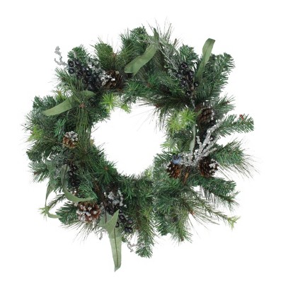 Northlight 24" Unlit Mixed Pine with Blueberries, Pine Cones and Ice Twigs Christmas Wreath