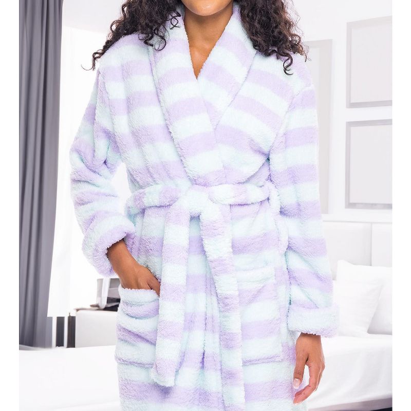 Women's Fuzzy Plush Fleece Robe, Warm Soft Bathrobe for Her, 6 of 8