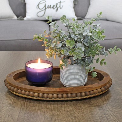 Stained Wood Oval Beaded Decorative Tray
