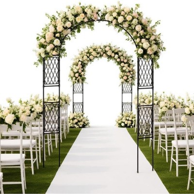 Coucheta Heavy Duty Rustproof Metal Garden Arch Trellis, Weather-Resistant Iron Arbor for Climbing Plants, Wedding/Party Decor with Ground Stakes