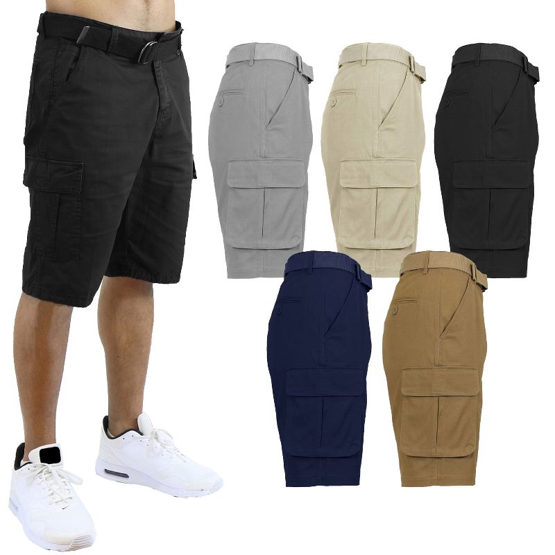 Galaxy By Harvic Men's Flat Front Belted Cotton Cargo Shorts-2 Pack, 3 of 4