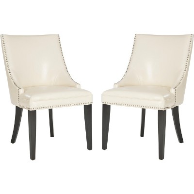 Flat Cream Leather Upholstered Parsons Side Chair with Nickel Trim