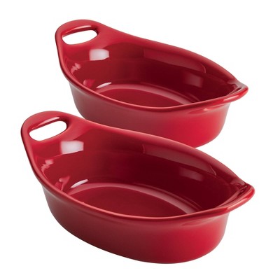 Rachael Ray Solid Glaze Ceramic 3pc Set: 1.5qt & 2qt Round Casseroles With  Shared Lid Red : Target