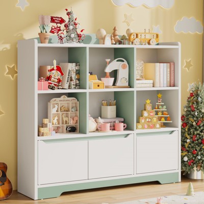 Bookshelf and Toy Organizer, Kids Book Shelf for Kid Rooms with Door, Cubes Storage Organizer,Wood Children Bookcase
