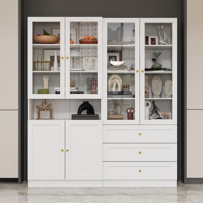 Famapy Combo Glass Doors Display Cabinet Bookshelf Organizer Pantry