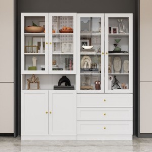 Famapy Combo Glass Doors Display Cabinet Bookshelf Organizer Pantry - 1 of 4