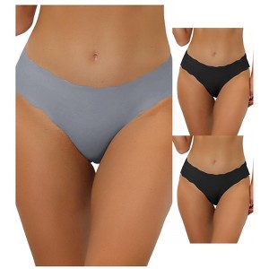 Allegra K Women's Unlined No Show Stretch Laser Cut Solid Invisible Briefs 3 Packs - 1 of 4