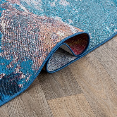 Cosmic Galaxy Red and Blue Rectangular Synthetic Rug 5' x 7'