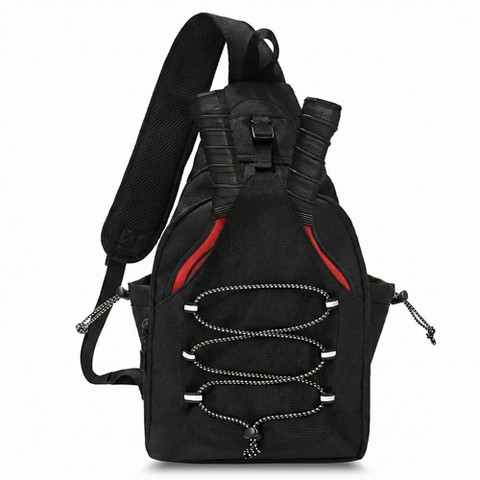 Alilang Pickleball Sling Backpack with Adjustable Shoulder Strap Paddle Holder and Front Bungee Storage 16.5x8.3x6 - Black