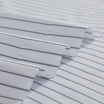 Twin XL Pinstripe Gray Microfiber Deep Pocket Sheet Set