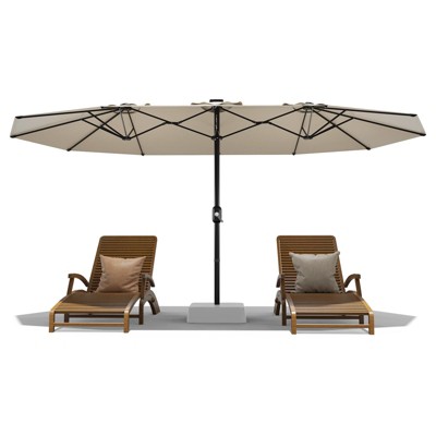 15Ft Rectangular Patio Umbrella with Base Large Patio Umbrella with Crank Handle, UV Resistant, Suitable for Outdoor Markets, Backyard, Poolside-Beige