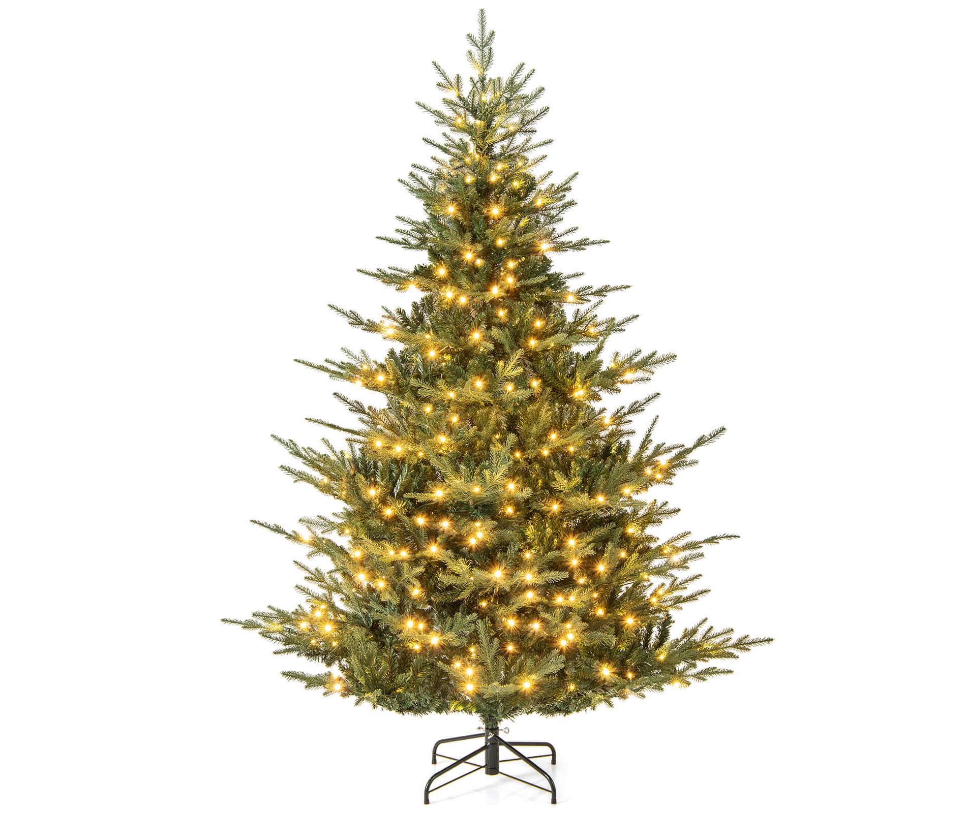 Costway 7 FT Artificial Christmas Tree with 1102 Branch Tips 350 LED Lights 8 Lighting Modes