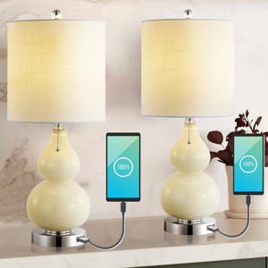 (Set of 2) 22" Cora Classic Vintage Glass LED Table Lamp with USB Charging Port (Includes LED Light Bulb) - JONATHAN Y - 1 of 4
