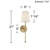 Possini Euro Design Modern Wall Lamp Warm Brass Hardwired 21" High Fixture Cream Linen Shade Bedroom Reading Living Room Hallway - 4 of 4