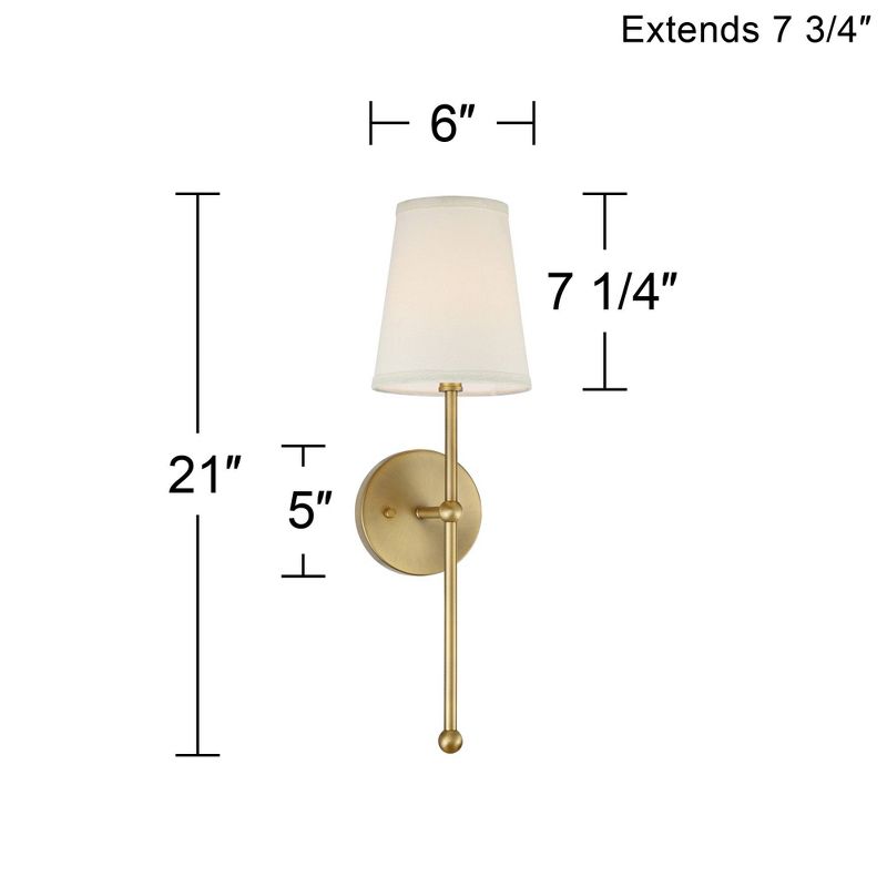 Possini Euro Design Modern Wall Lamp Warm Brass Hardwired 21" High Fixture Cream Linen Shade Bedroom Reading Living Room Hallway, 4 of 10