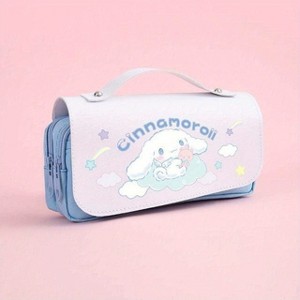 Paaaawaters Pencil Case Faux Leather Double Zip Handle White & Light Blue Cartoon Star & Cloud Print - 1 of 1
