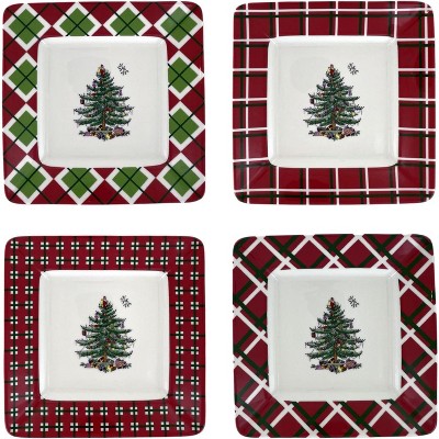 Spode Christmas Tree Tartan Square Canape Plate, Set Of 4 Plates For ...