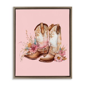 Stupell Industries Floral Pink Cowgirl Boots Floating Frame Canvas Art - 1 of 4
