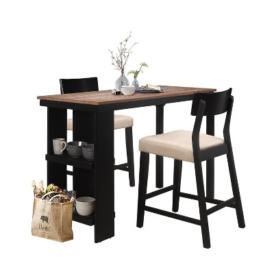 3pc Knolle Park Wood Counter Height Dining Set Black with Oak Wire Brush Finished Top - Hillsdale Furniture