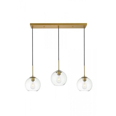 Elegant Lighting Baxter 3 Lights Brass Pendant With Clear Glass